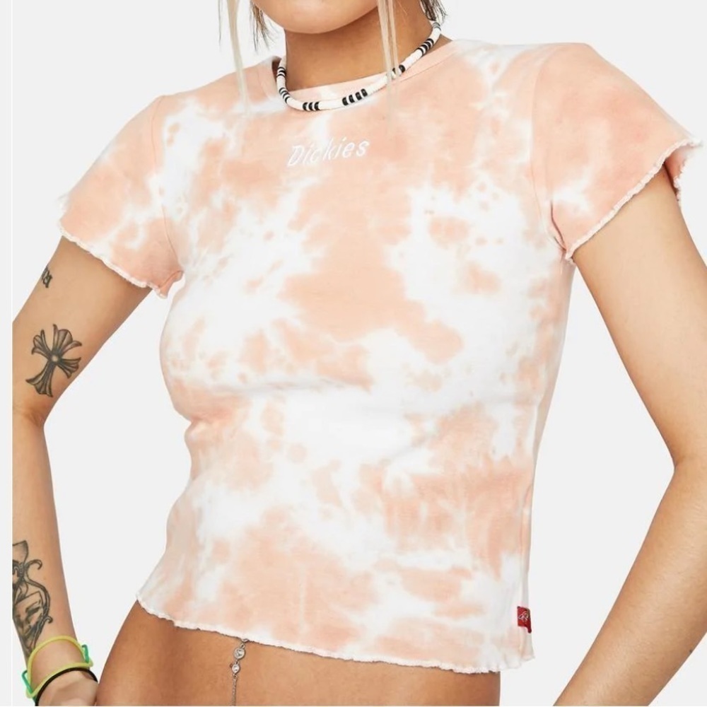 NWT Dickies Tie Dye Lettuce Edge Baby Crop Tee in Muted Clay
